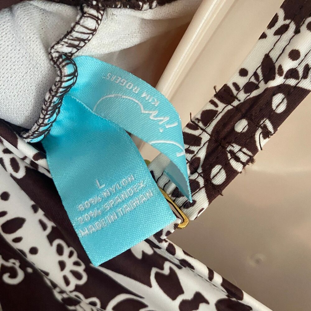 Kim Roger brown paisley print tankini top with blue trim L - Picture 5 of 7